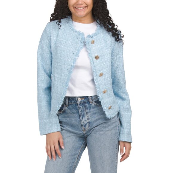 CYRUS Light Blue Wool Blend Boucle Jacket